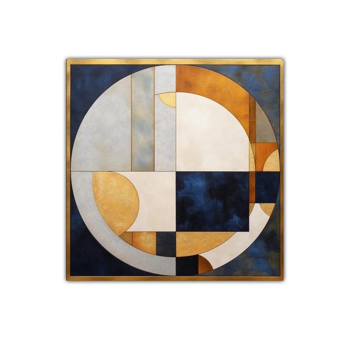 Cuadro abstracto de formas geométricas y tonos dorados y azules — imagen principal