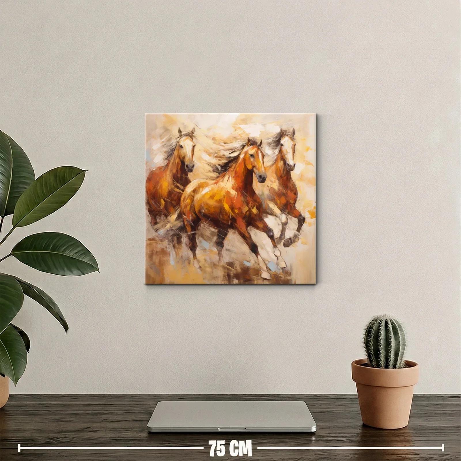 Cuadro con Caballos en Movimiento y Tonos Cálidos — miniatura 2