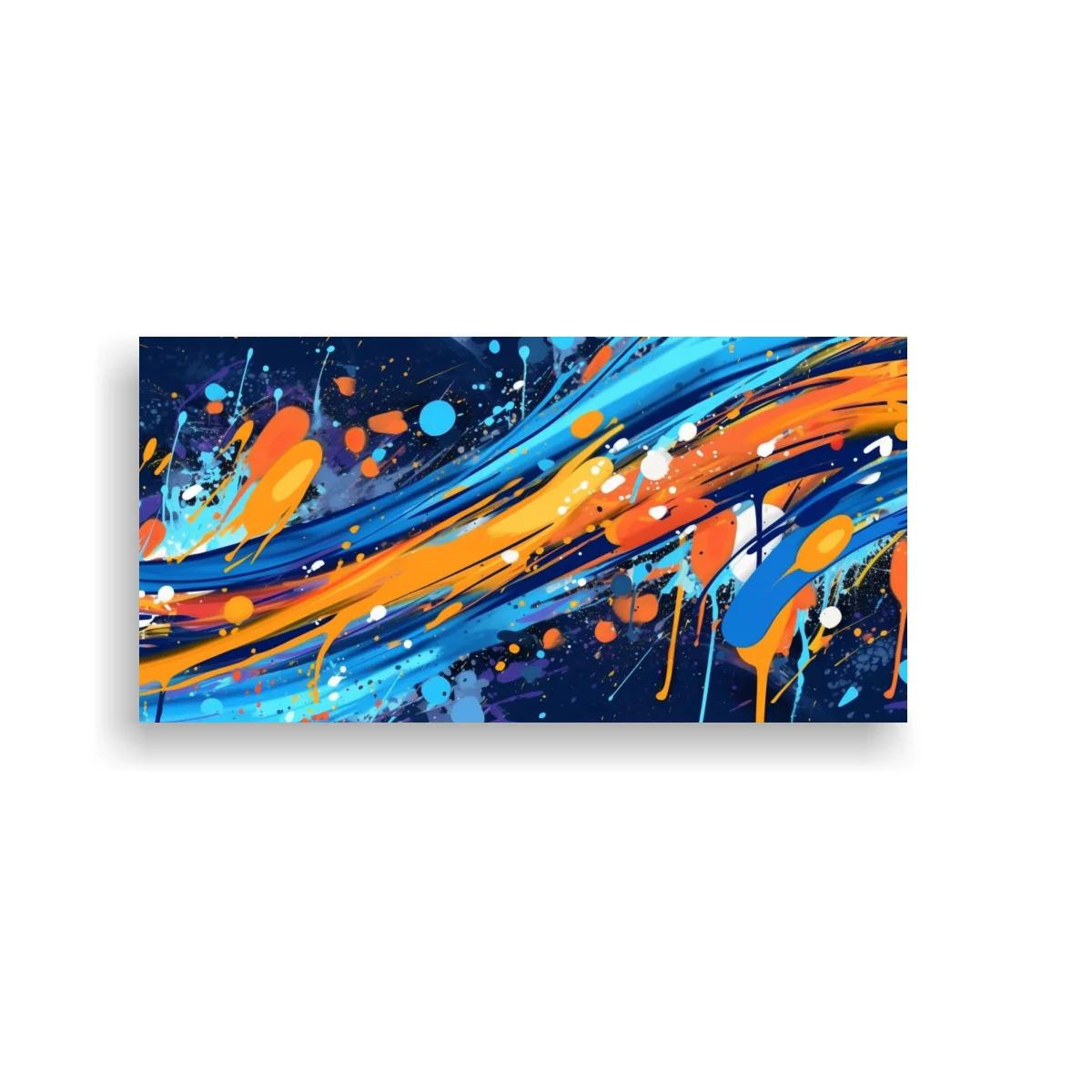 Cuadro salpicaduras abstractas de pintura en azul y naranja