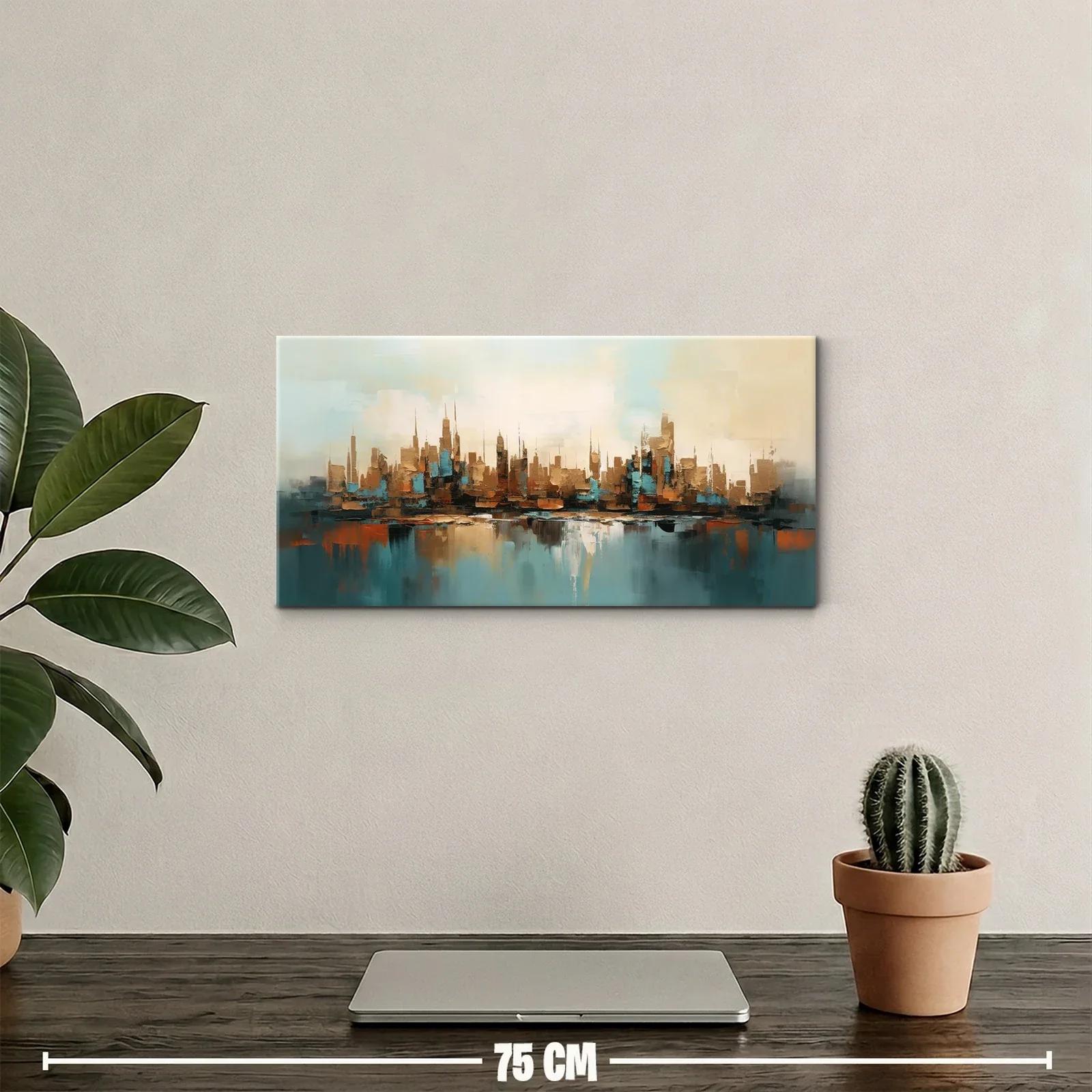 Cuadro skyline urbano sobre el agua — miniatura 2