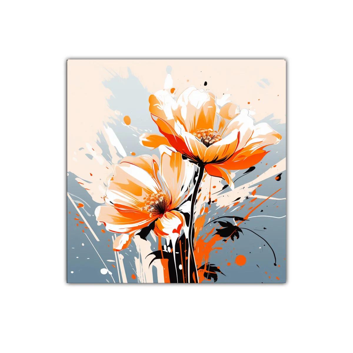 Cuadro decorativo con flores naranja y blanco vibrantes