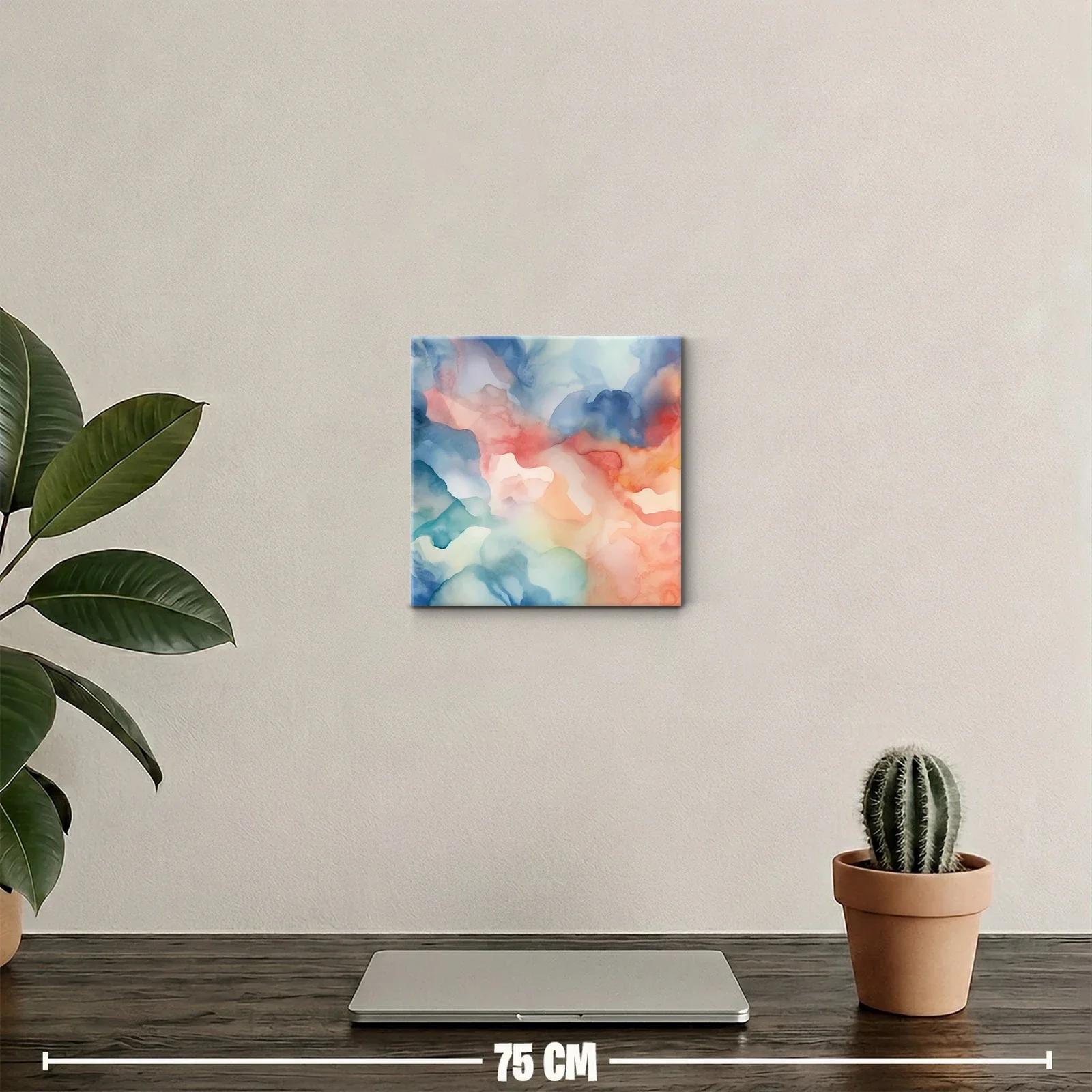 Cuadro decorativo con formas abstractas y tonos cálidos y azules — miniatura 2