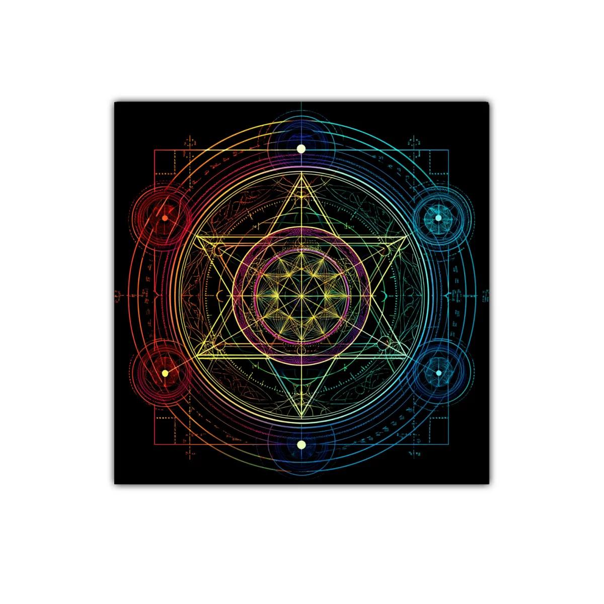 Mandala geométrico con colores vibrantes sobre fondo negro — imagen principal