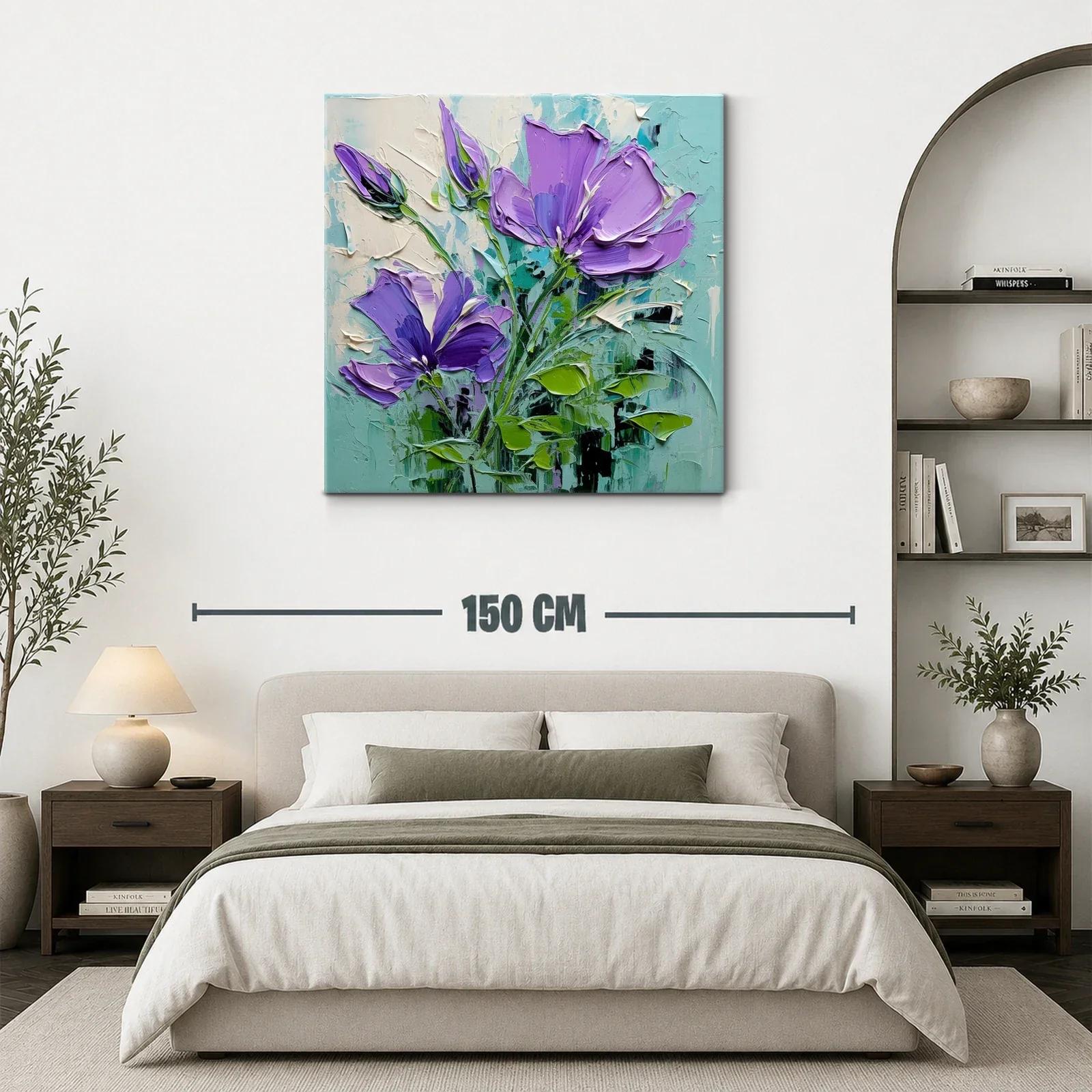 Flores lilas vibrantes con hojas verdes y fondo azul claro — miniatura 3