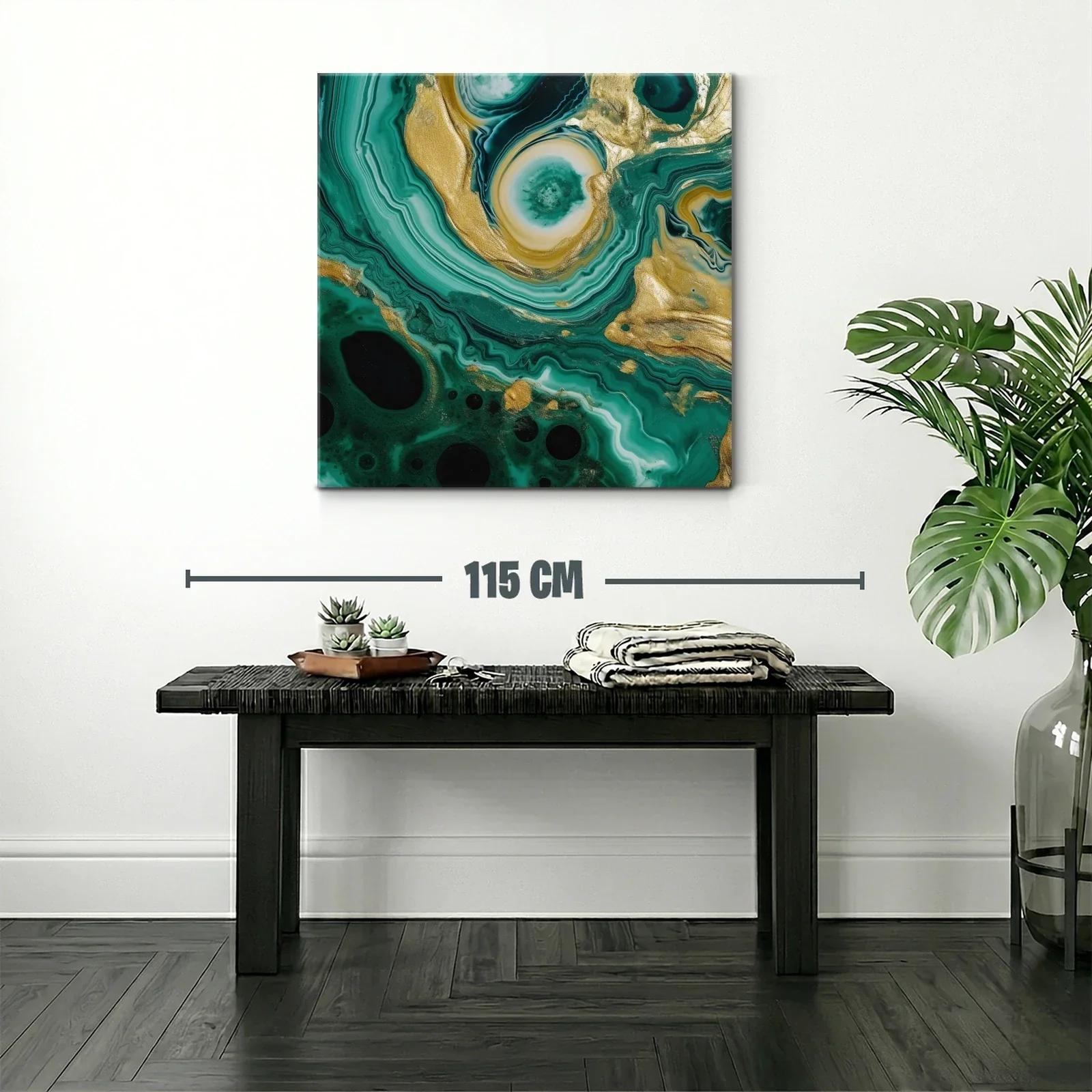 Cuadro abstracto con tonos verdes y dorados vibrantes — miniatura 2