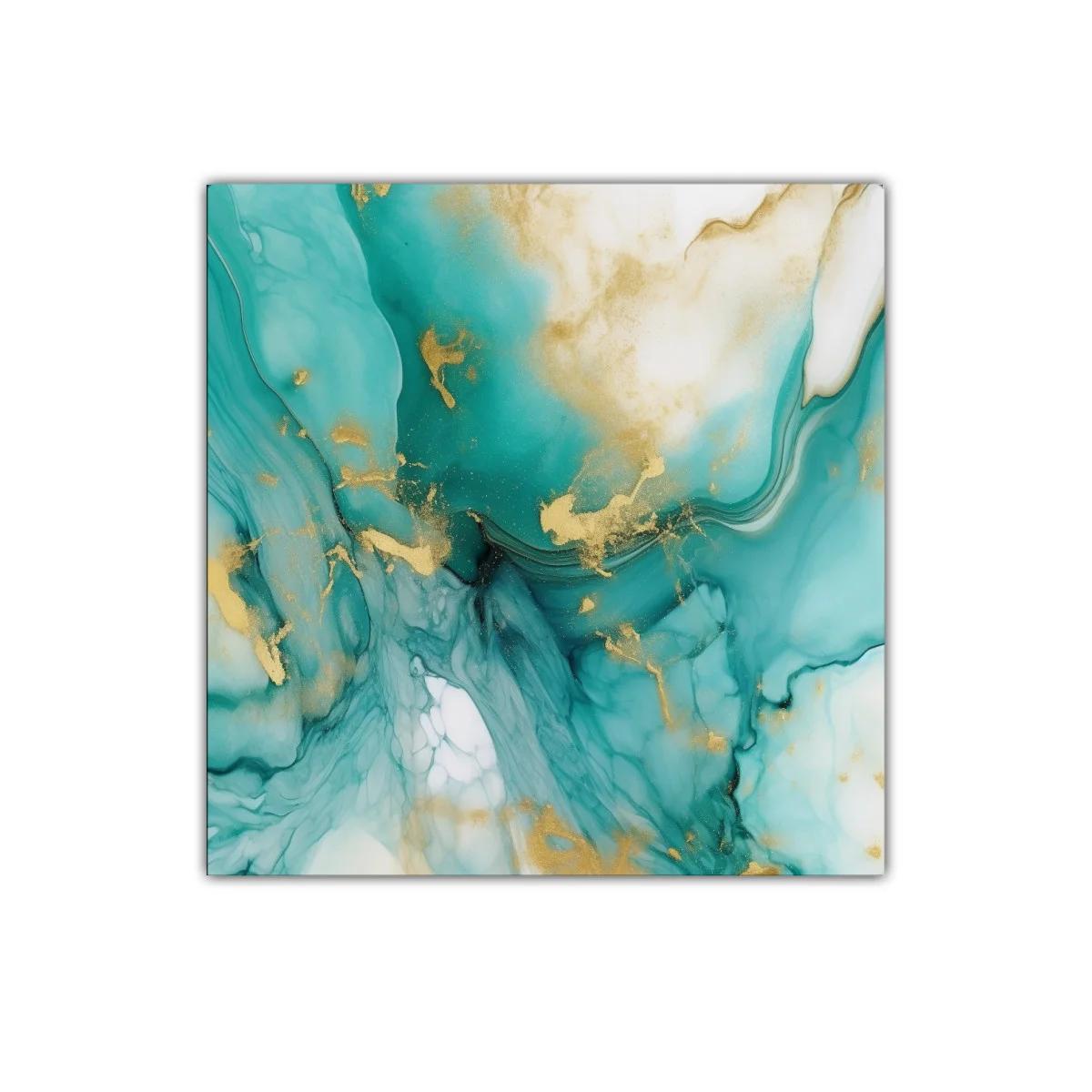 Cuadro abstracto en tonos verdes y dorados modernos — imagen principal