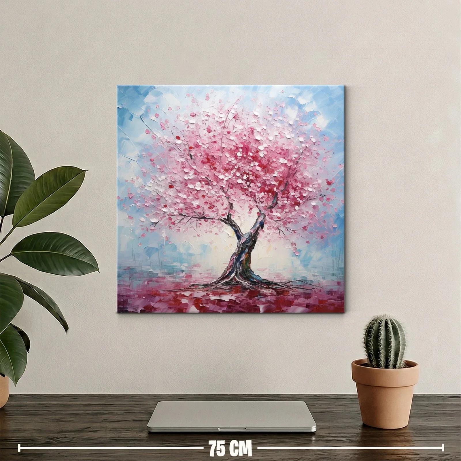 Árbol de flores rosas con fondo azul y rojo vibrante — miniatura 2