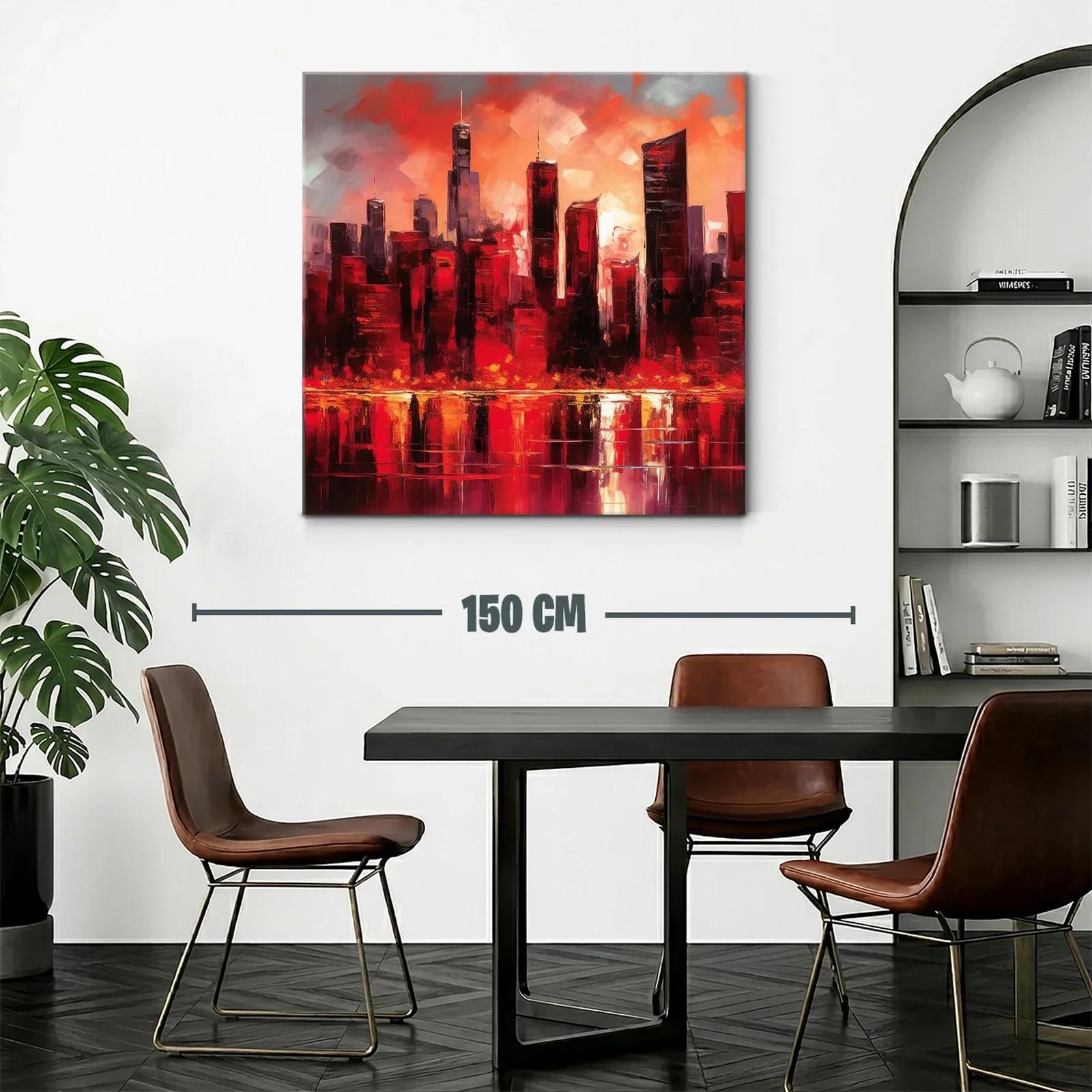 Atardecer urbano vibrante con reflejos intensos en rojo y naranja — miniatura 2