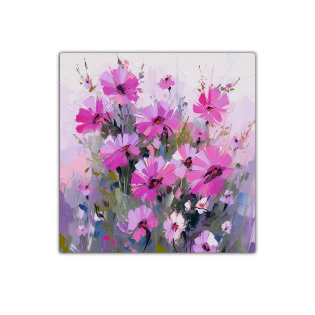 Cuadro decorativo con flores vibrantes en tonos rosa y lila