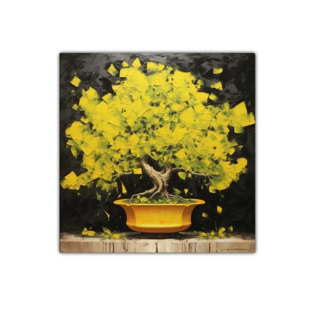 Árbol amarillo vibrante sobre fondo oscuro