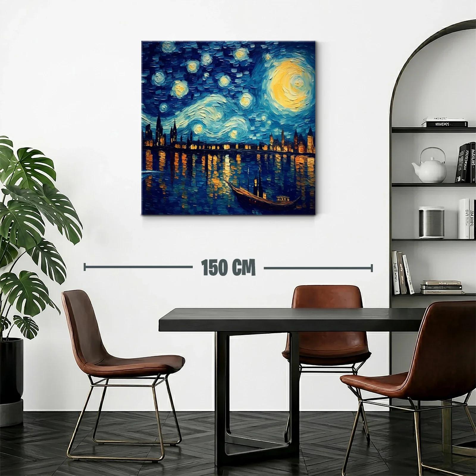 Paisaje nocturno vibrante con cielo estrellado y reflejos urbanos — miniatura 2
