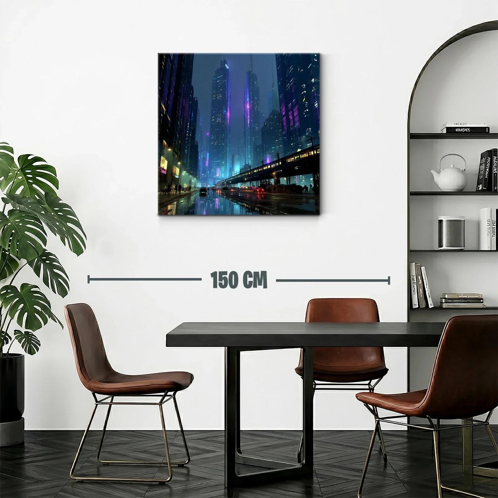 Ciudad nocturna futurista con luces de neón y reflejos urbanos — miniatura 2