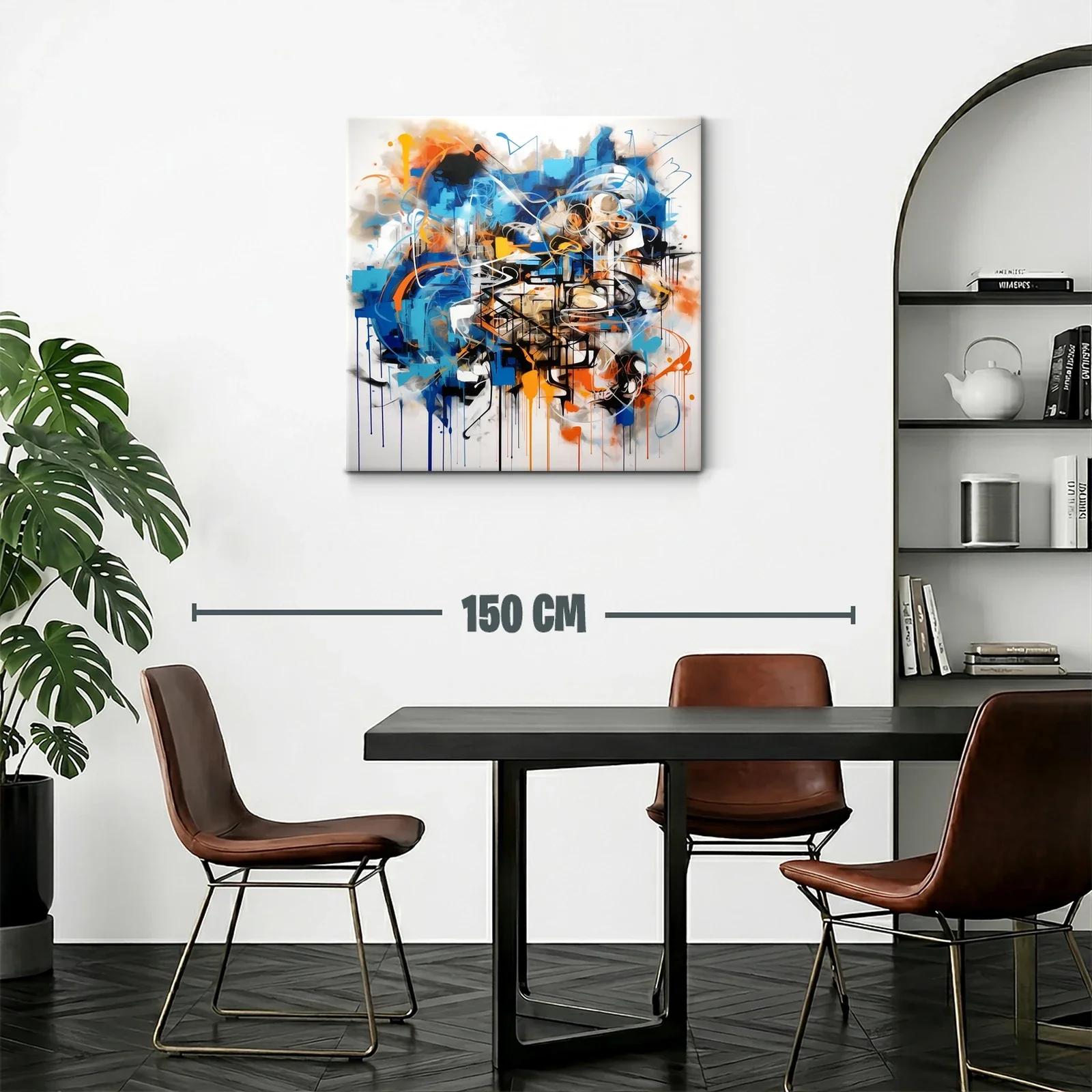 Cuadro Abstracto con Dinámicos Trazos en Azul y Naranja — miniatura 2