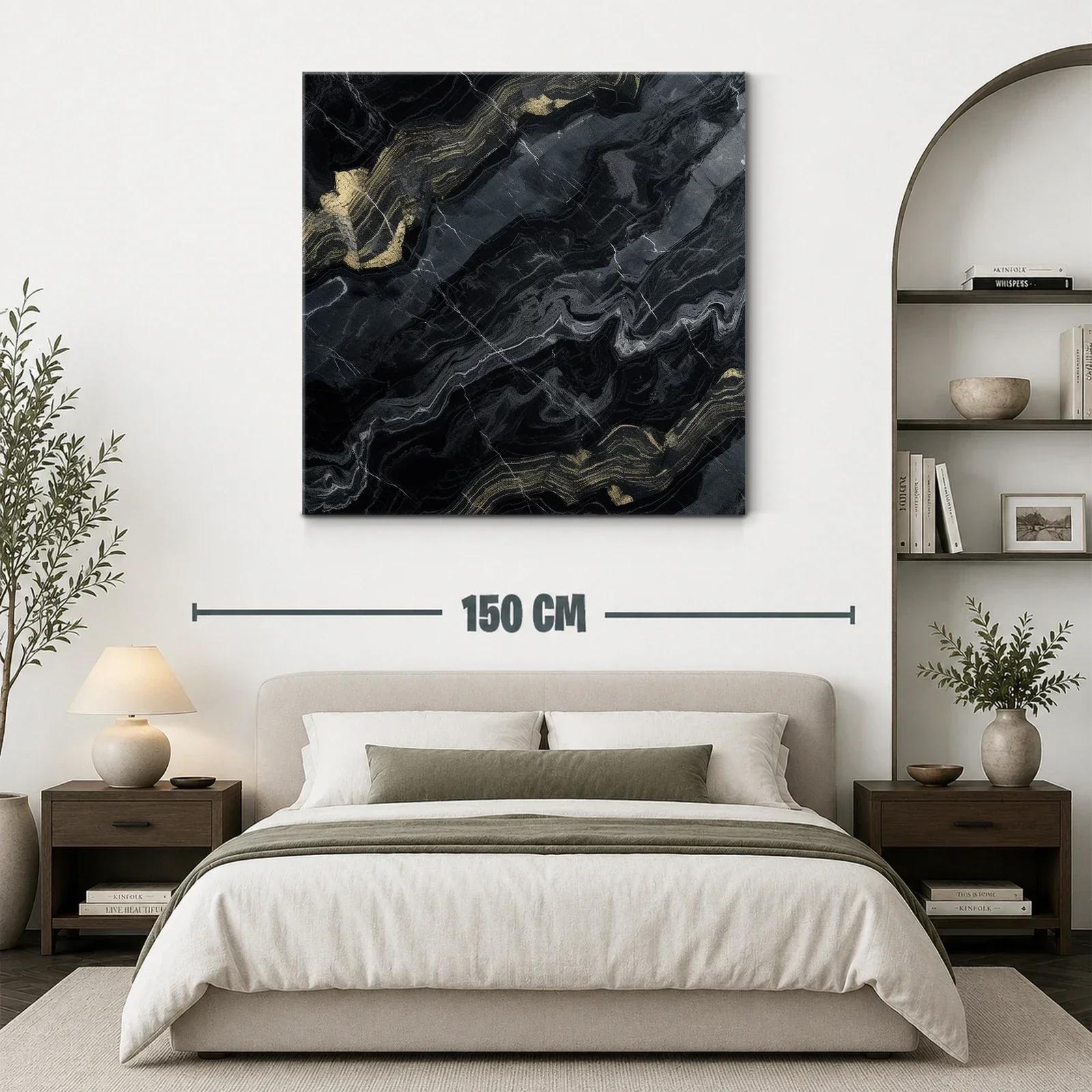 Cuadro abstracto con vetas doradas y fondo oscuro — miniatura 3
