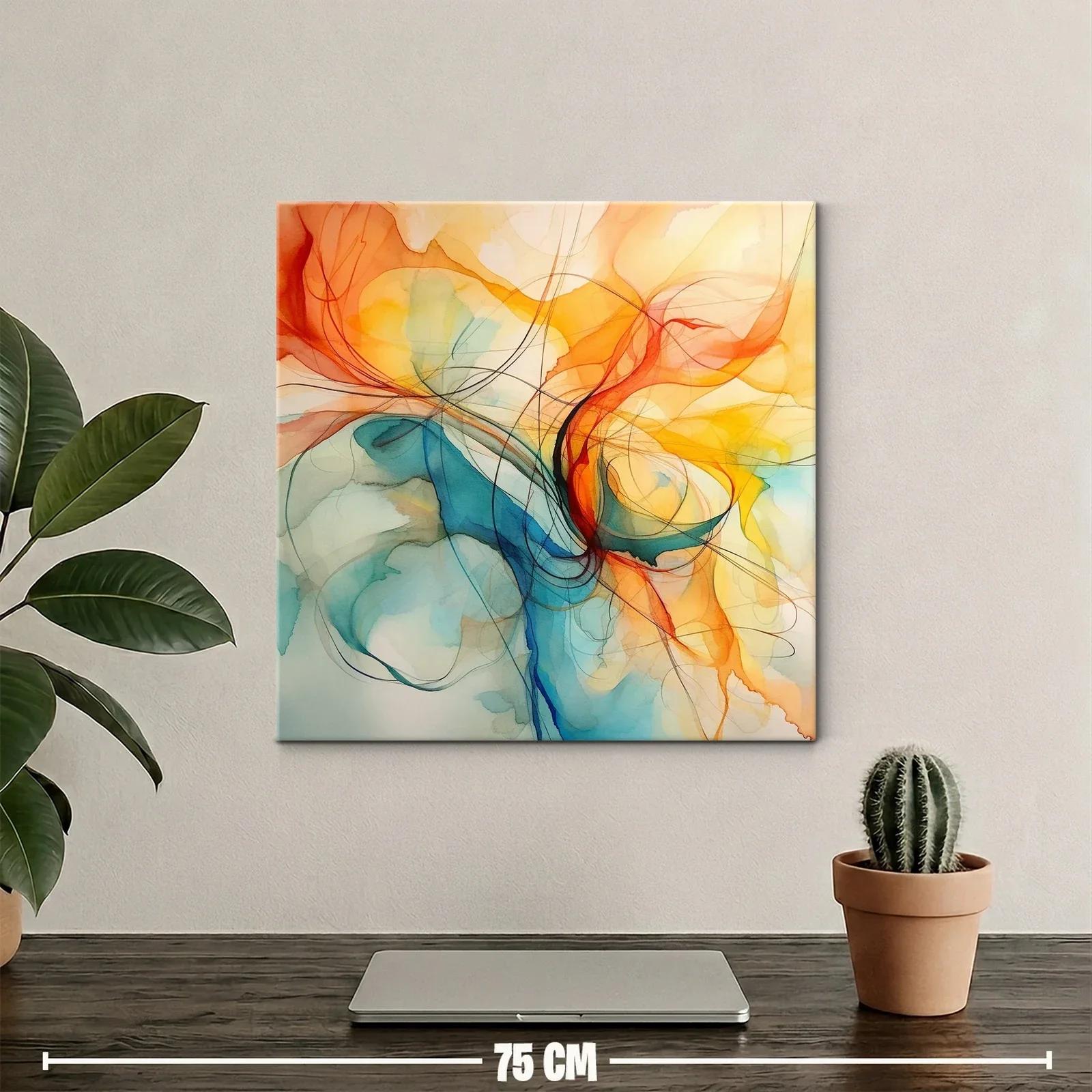 Cuadro abstracto en tonos cálidos y azules vibrantes — miniatura 2