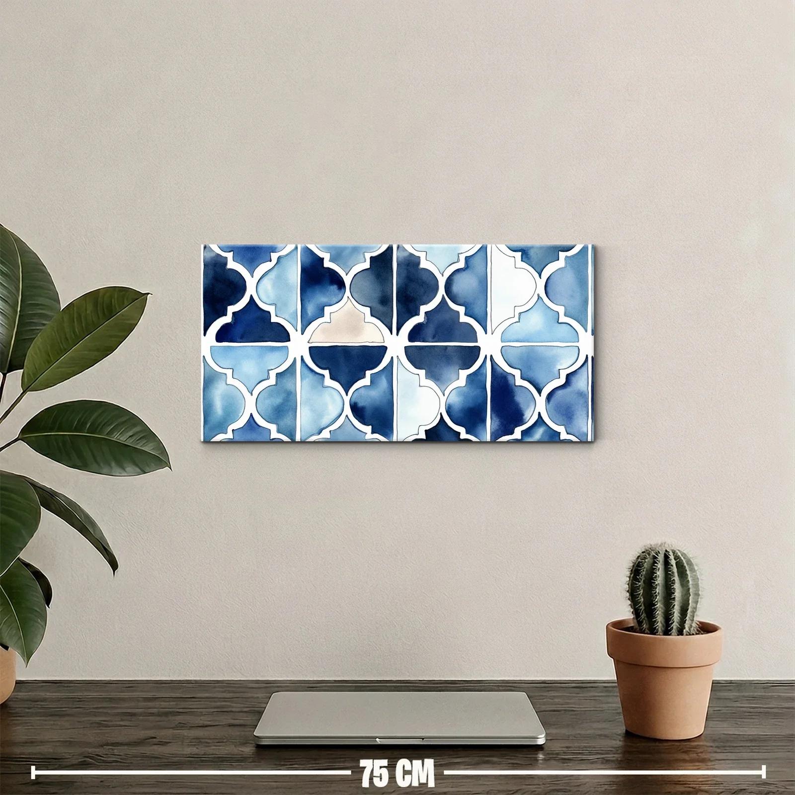 Cuadro patrón geométrico marroquí en azul y beige — miniatura 2