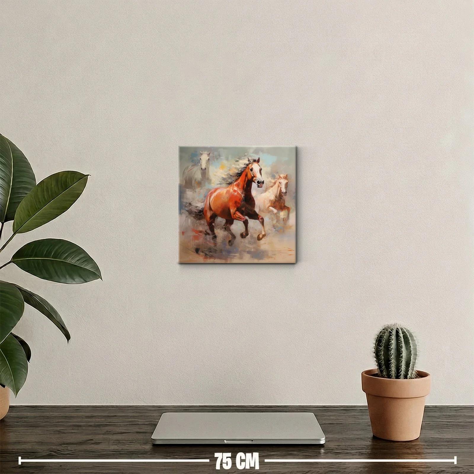 Cuadro de caballos en movimiento con tonos cálidos y suaves — miniatura 2