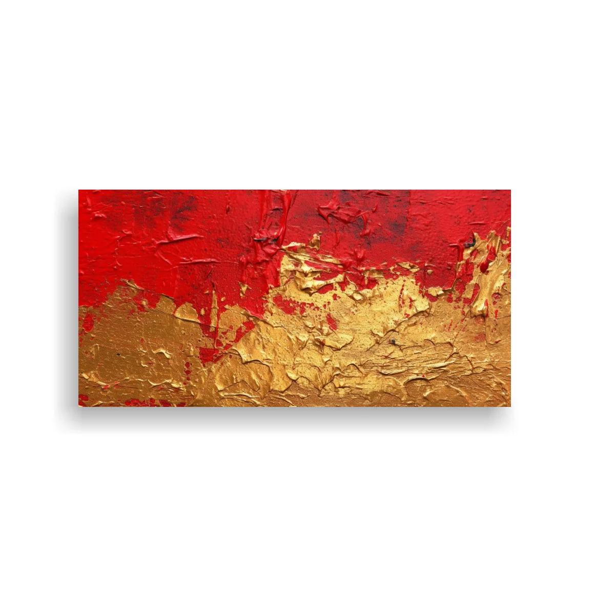 Cuadro abstracción roja y dorada con relieves e impasto