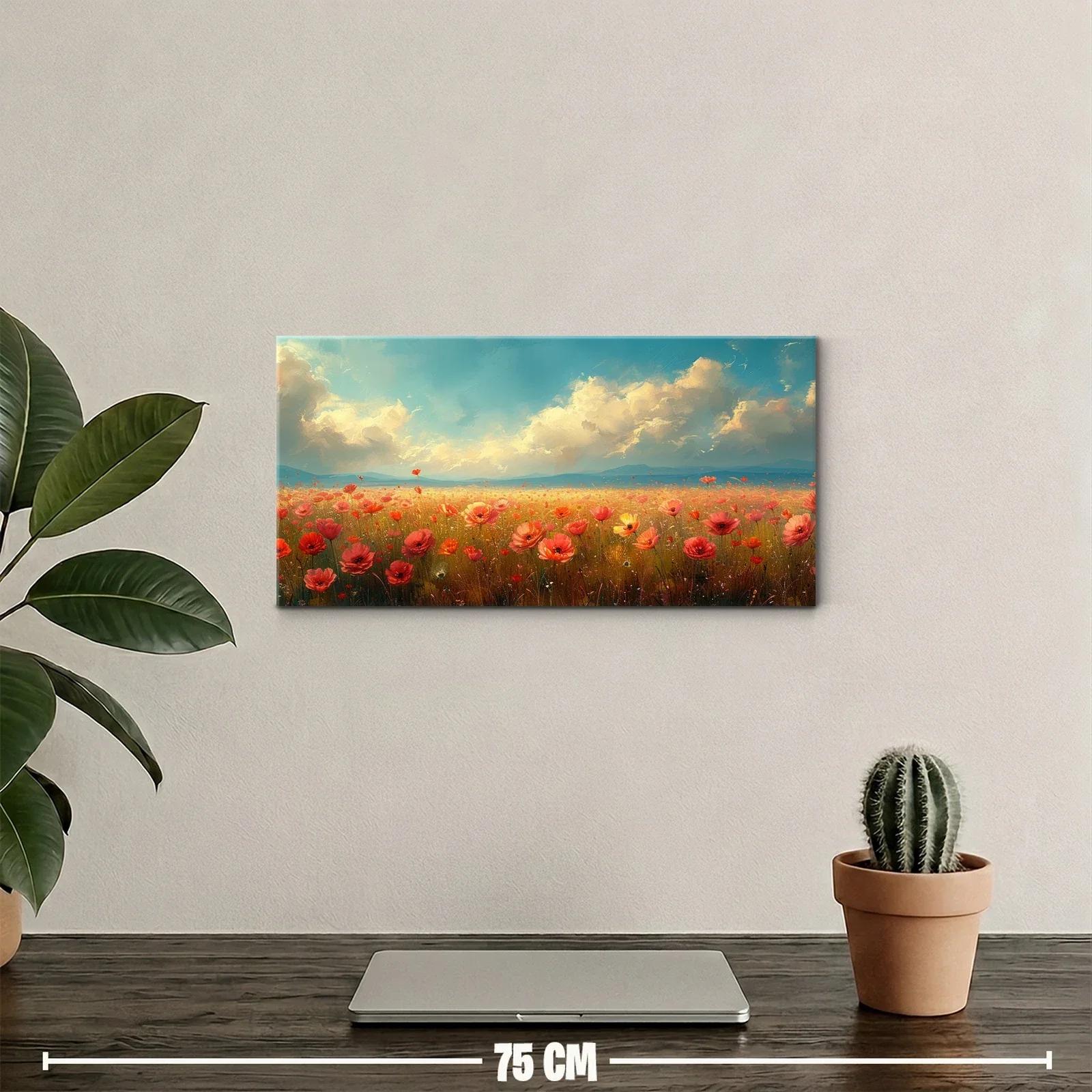 Cuadro campo de amapolas con cielo nublado — miniatura 2