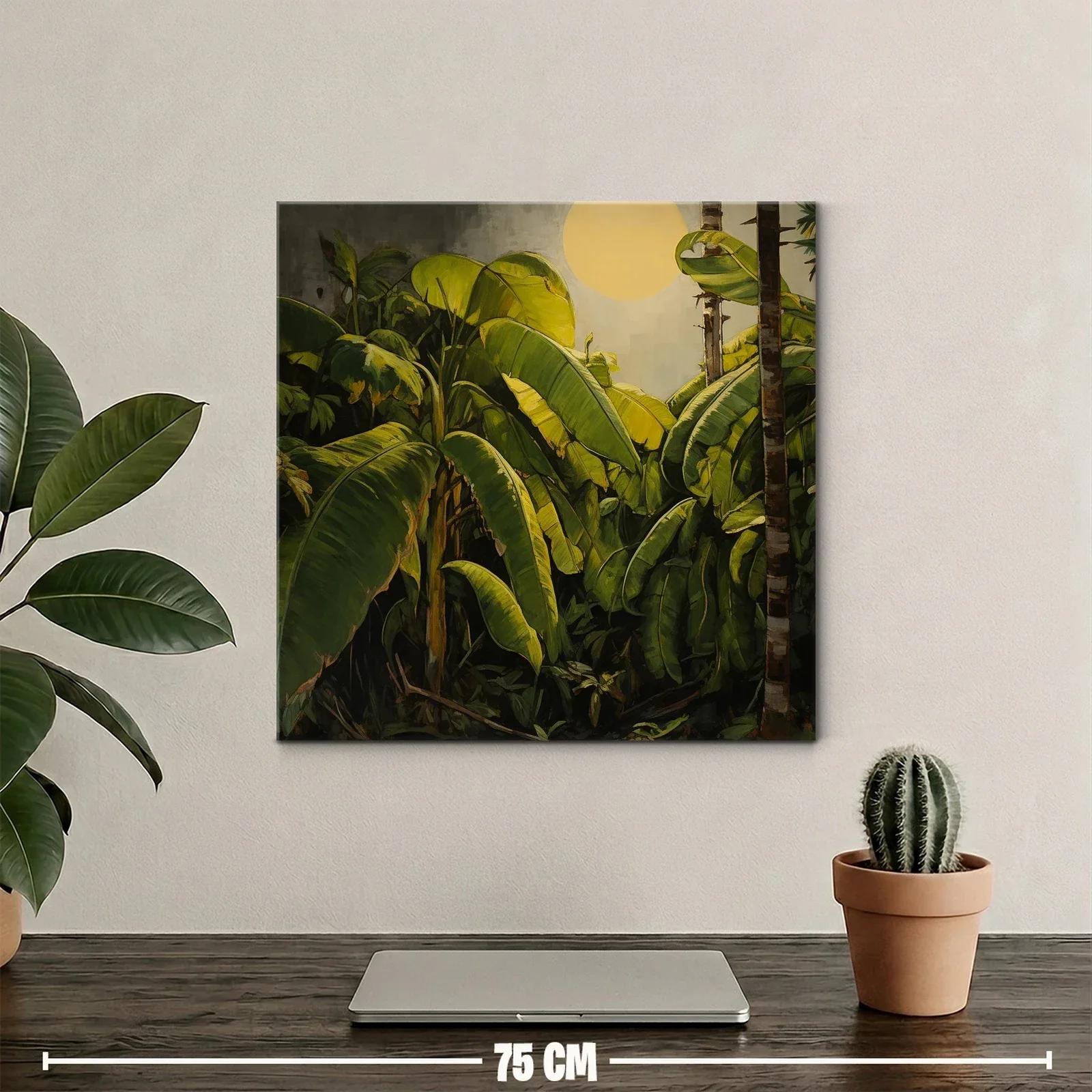 Cuadro tropical con hojas de plátano y sol radiante — miniatura 2
