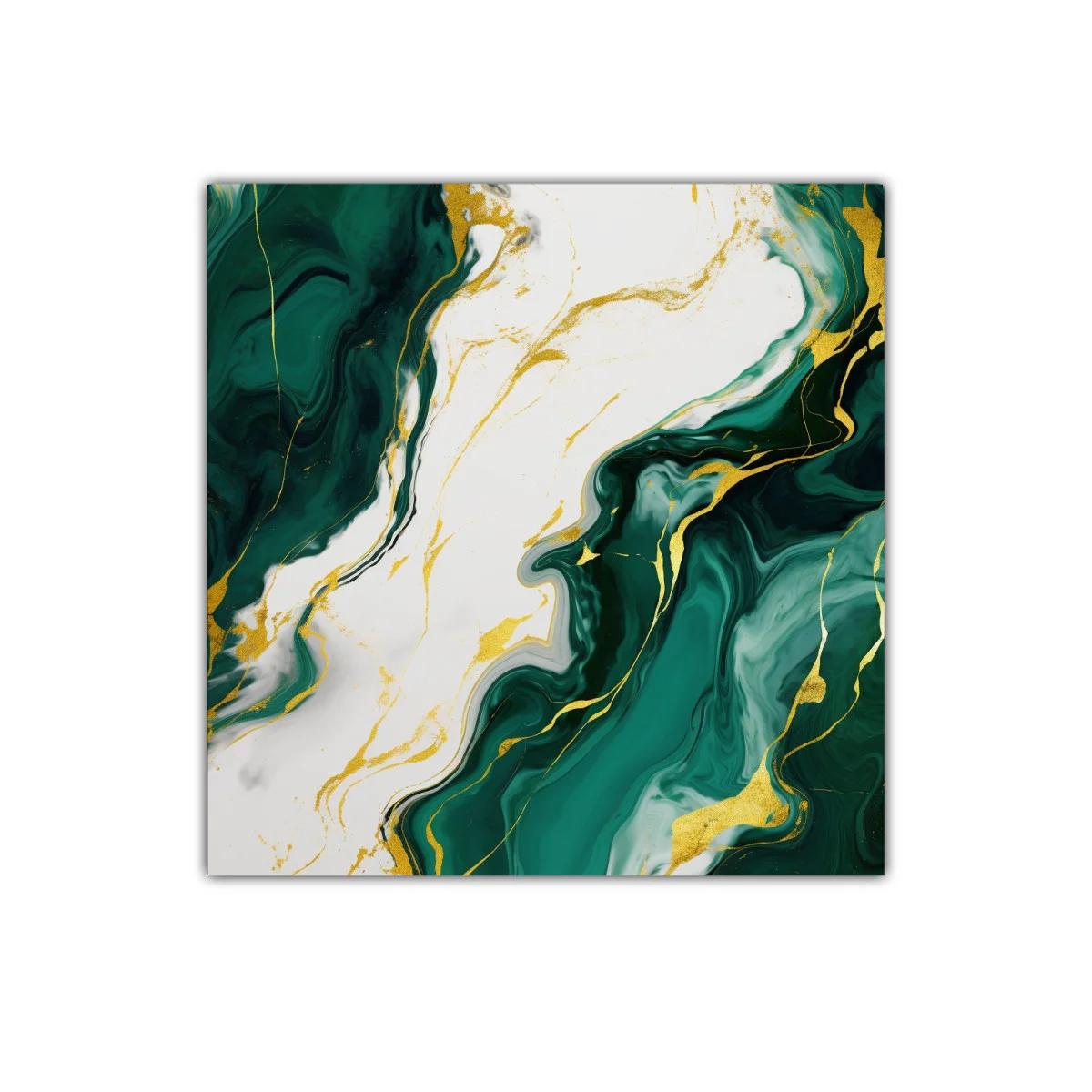 Cuadro abstracto con tonos verdes y detalles dorados