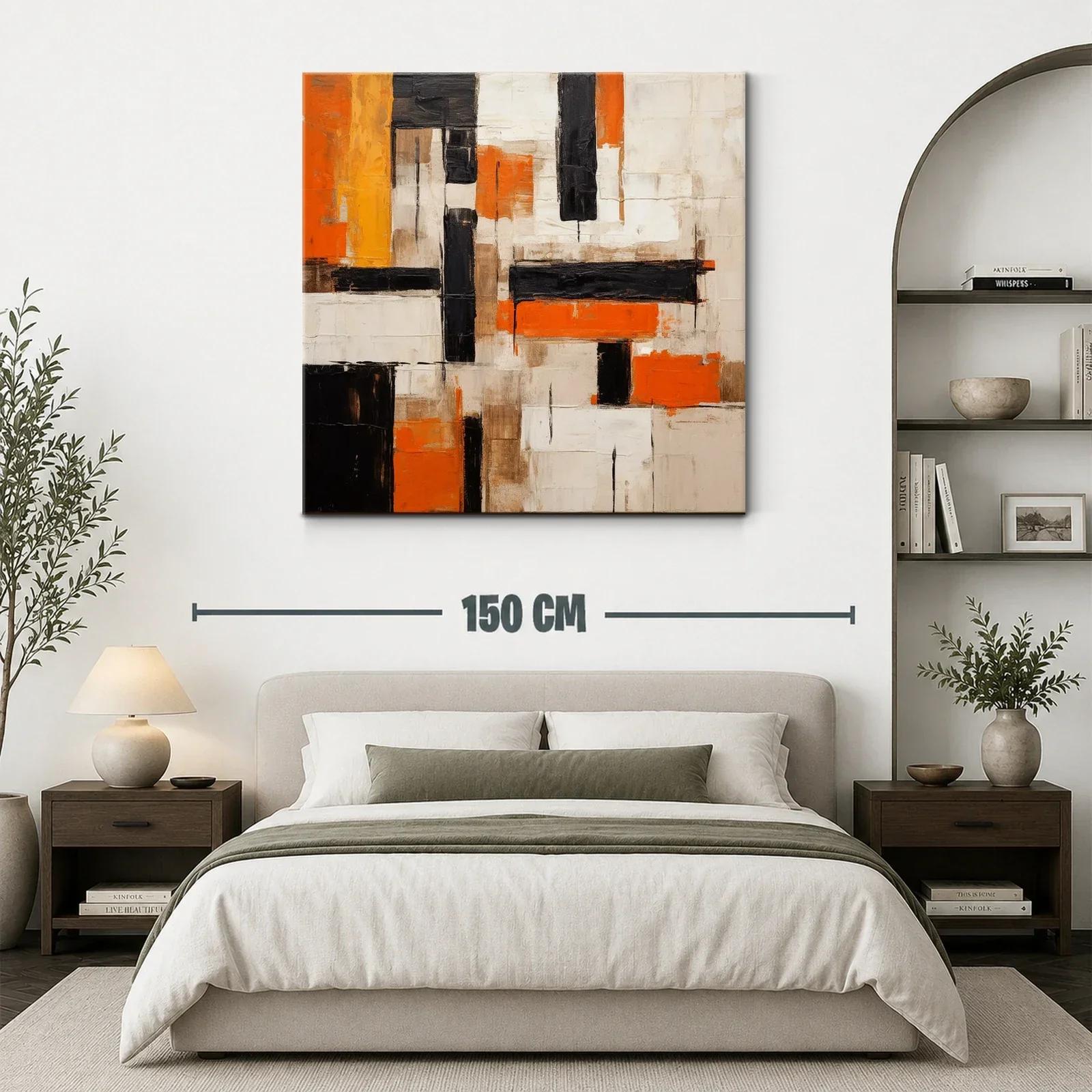 Cuadro abstracto con bloques en naranja negro y beige — miniatura 3