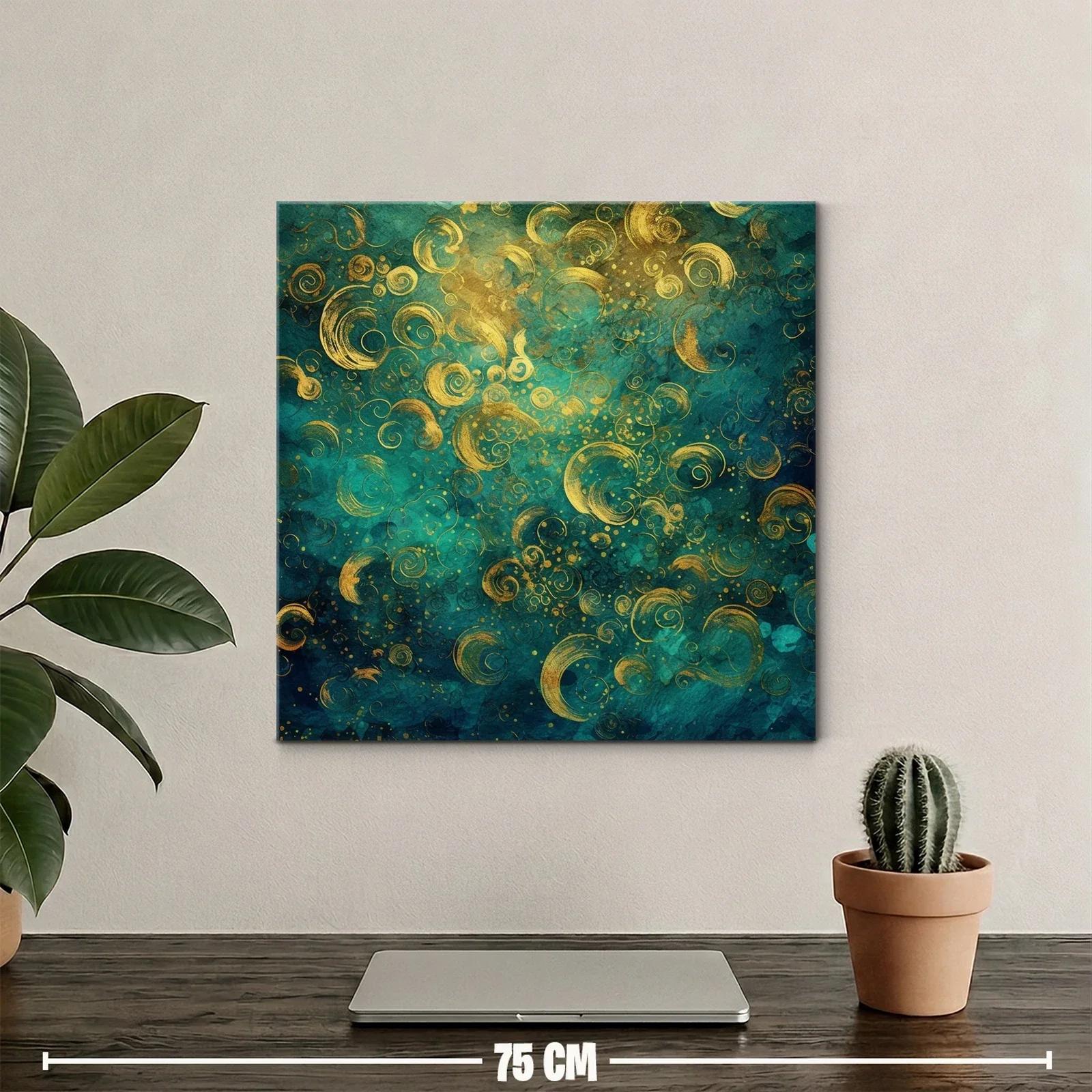 Composición abstracta con espirales doradas y fondo turquesa — miniatura 2