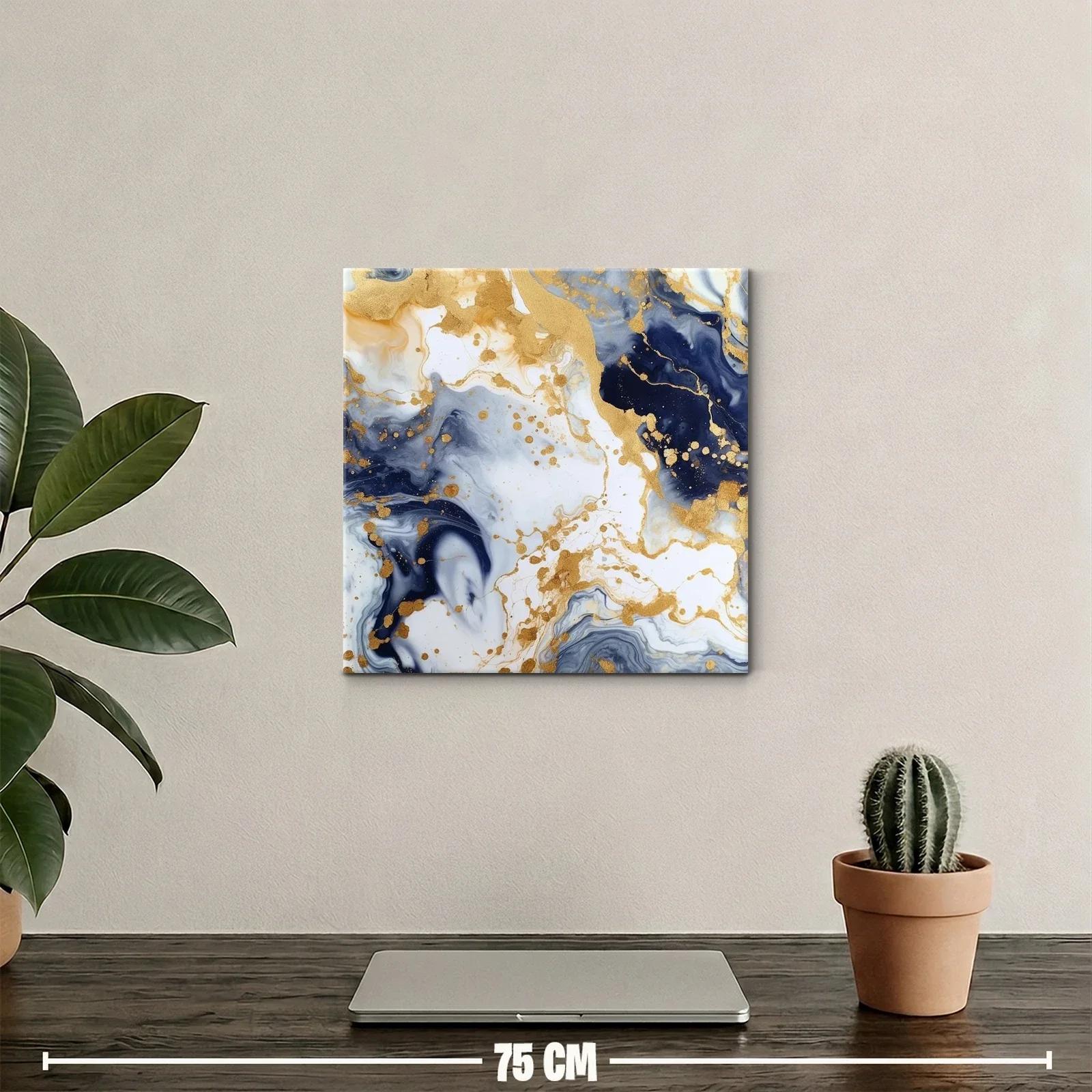 Cuadro abstracto con tonos dorados y azul marino elegante — miniatura 2