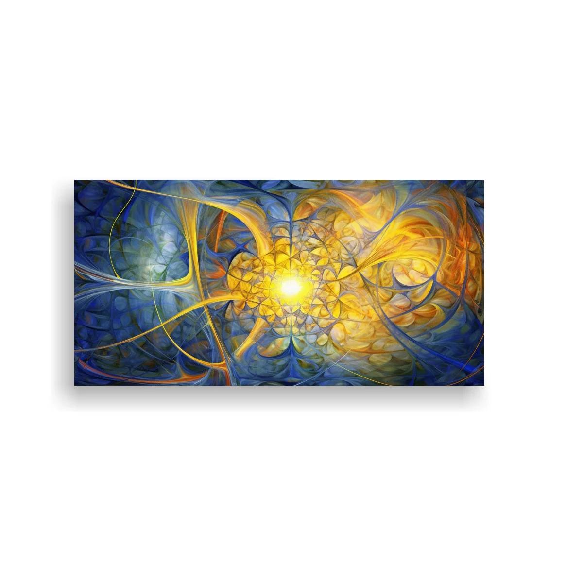 Cuadro remolino de luz dorada con espirales azules