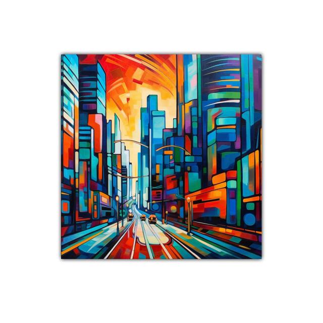 Vibrante ciudad moderna llena de luz y color