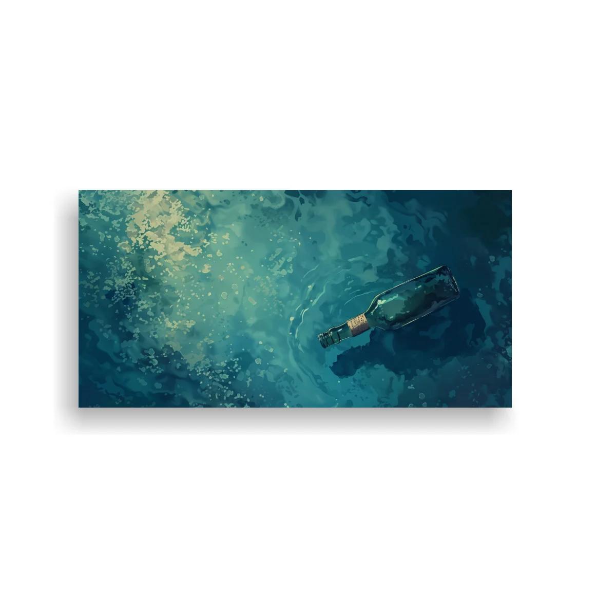 Cuadro botella de vidrio con corcho sobre agua azul verdosa — imagen principal