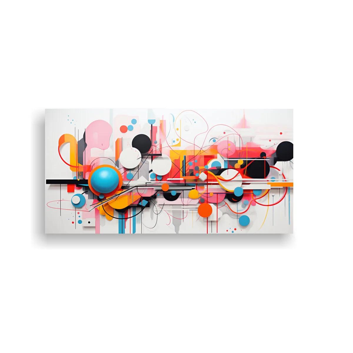 Cuadro composición geométrica abstracta con líneas y esferas