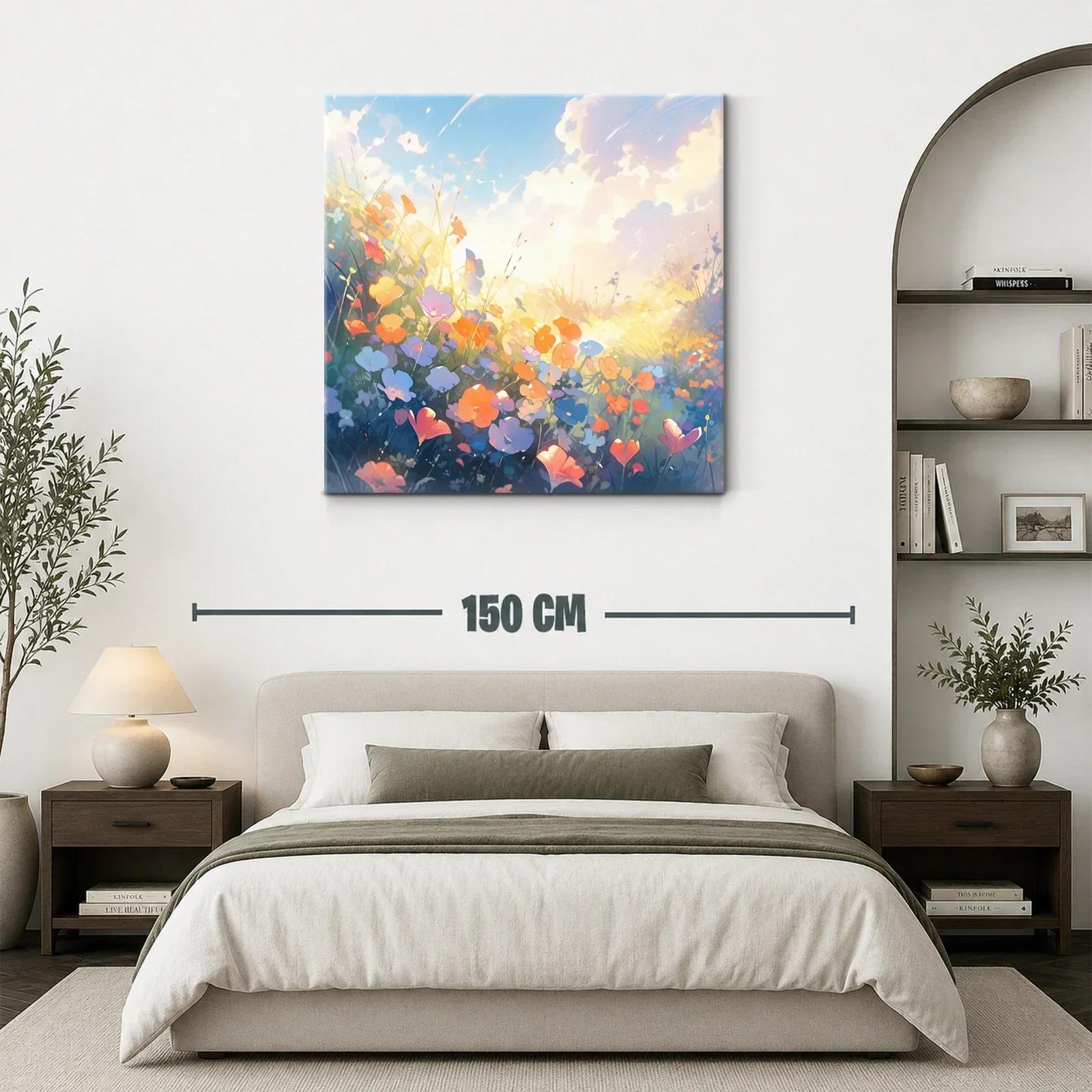 Cuadro flores de campo al amanecer con luz cálida — miniatura 3