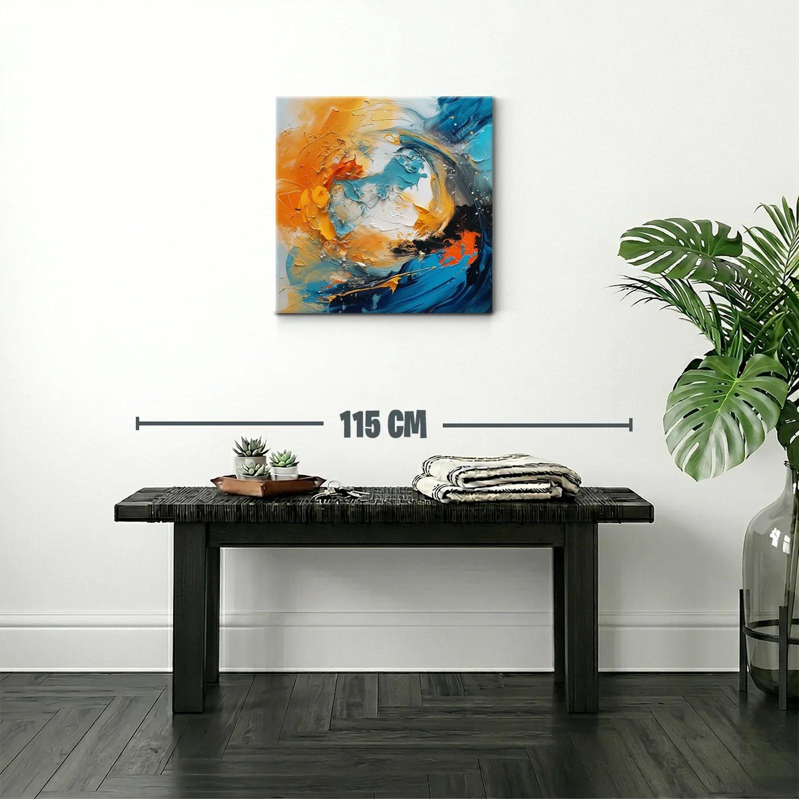 Cuadro abstracto en tonos turquesa y naranja vibrante — miniatura 2