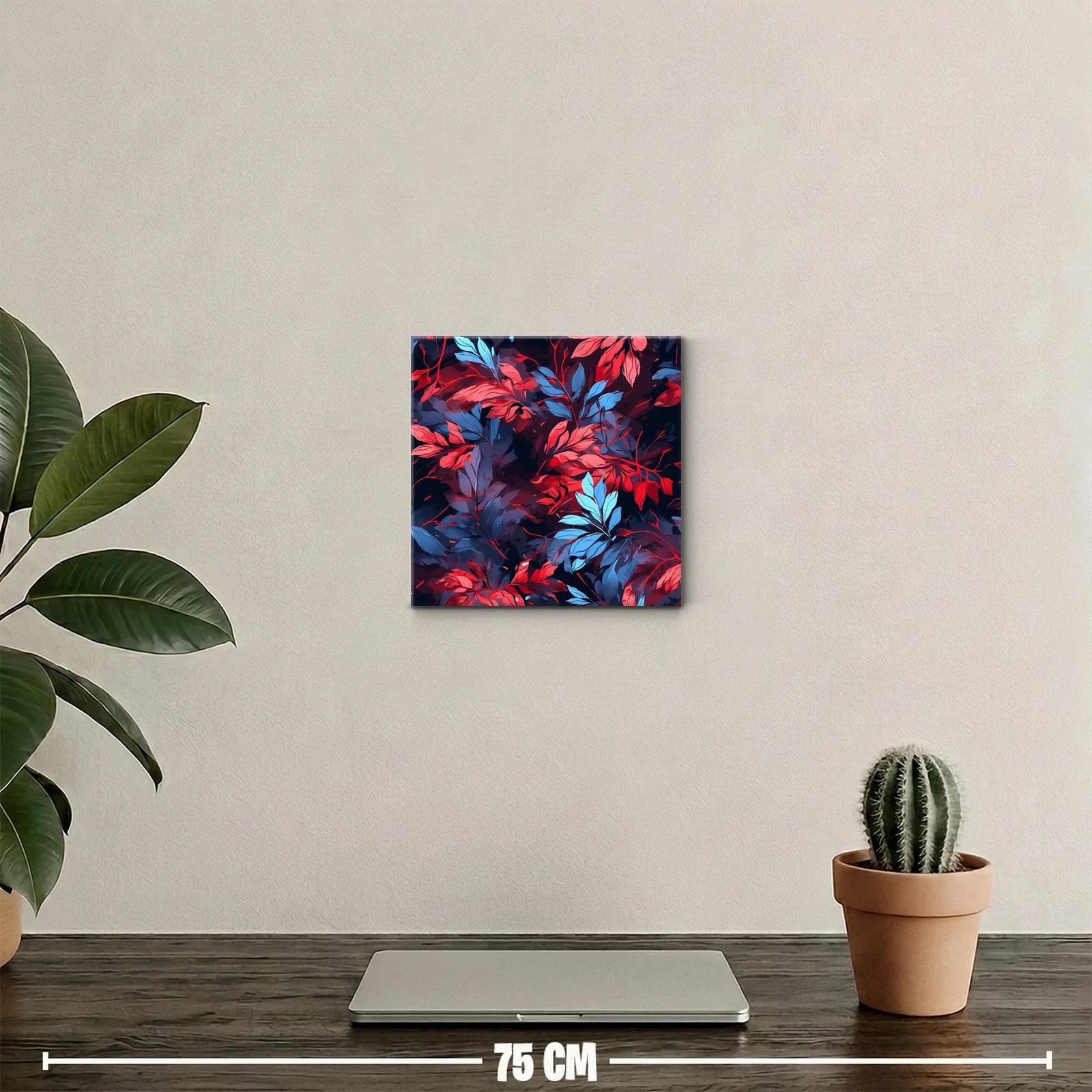 Cuadro decorativo con intenso diseño de hojas rojas y azules — miniatura 2