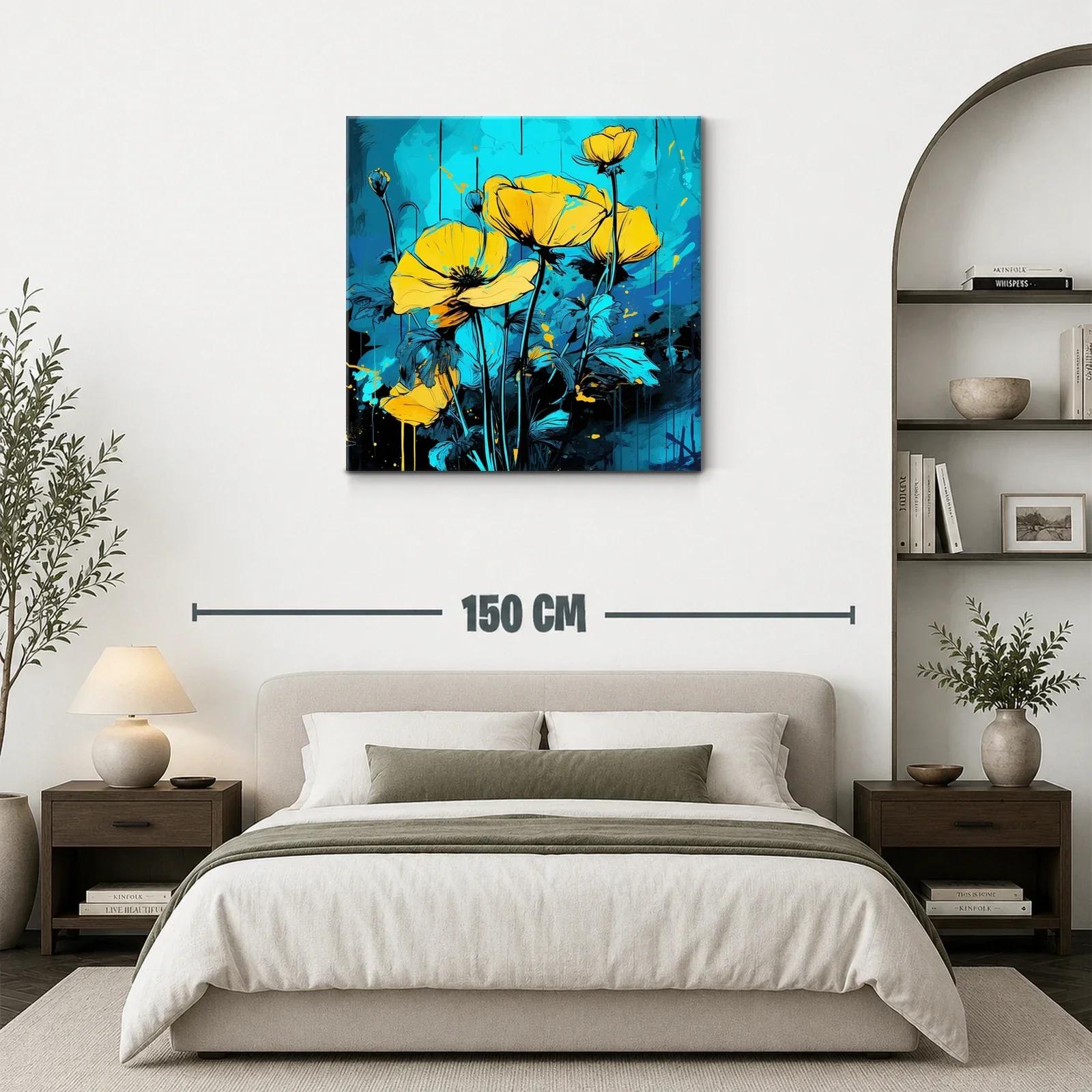 Cuadro floral con tonos vibrantes en azul y amarillo — miniatura 3