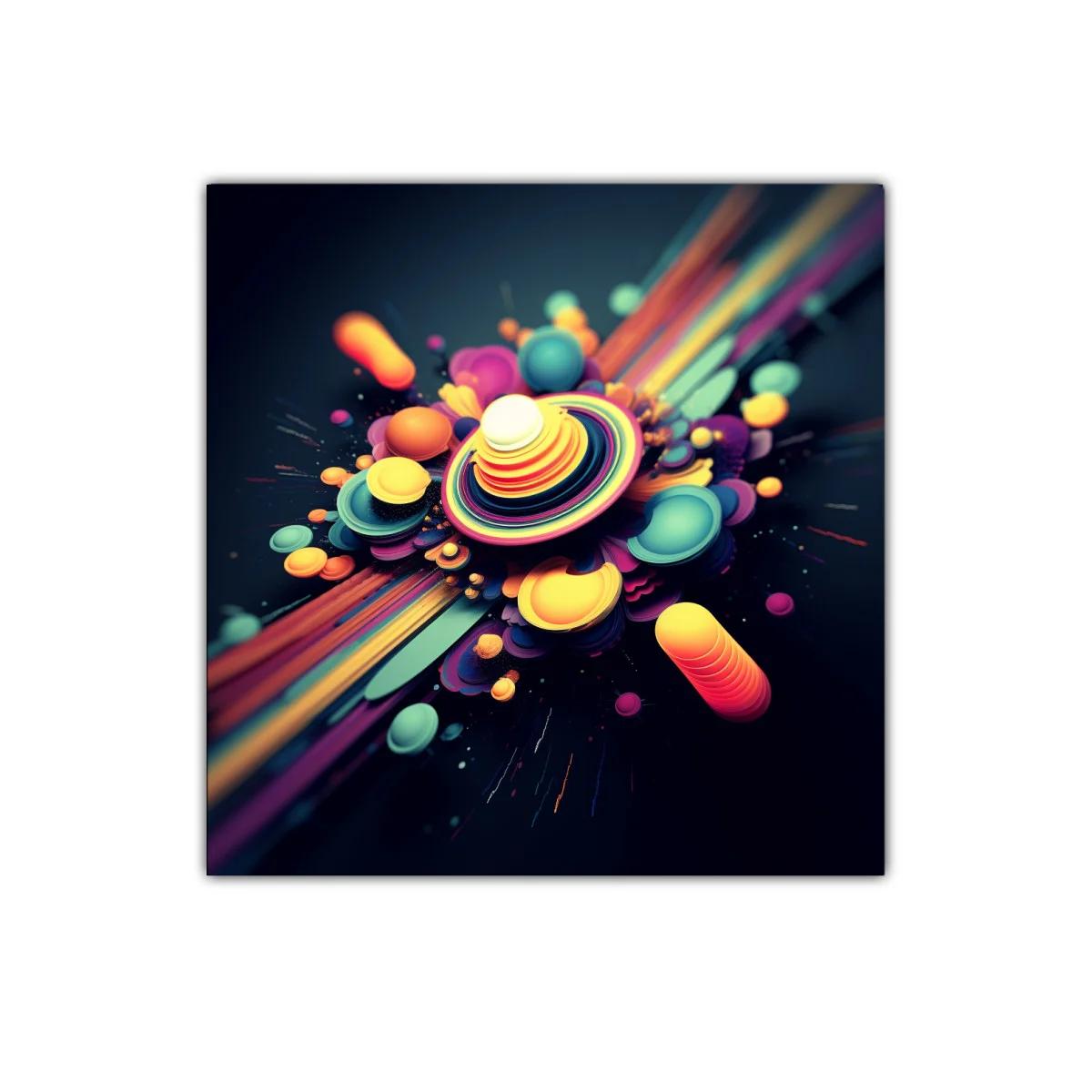 Cuadro abstracto con explosión de formas y colores vibrantes