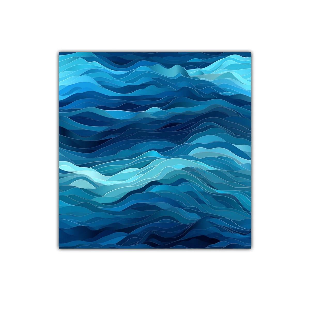 Cuadro abstracto de olas en tonos azules profundos — miniatura 1