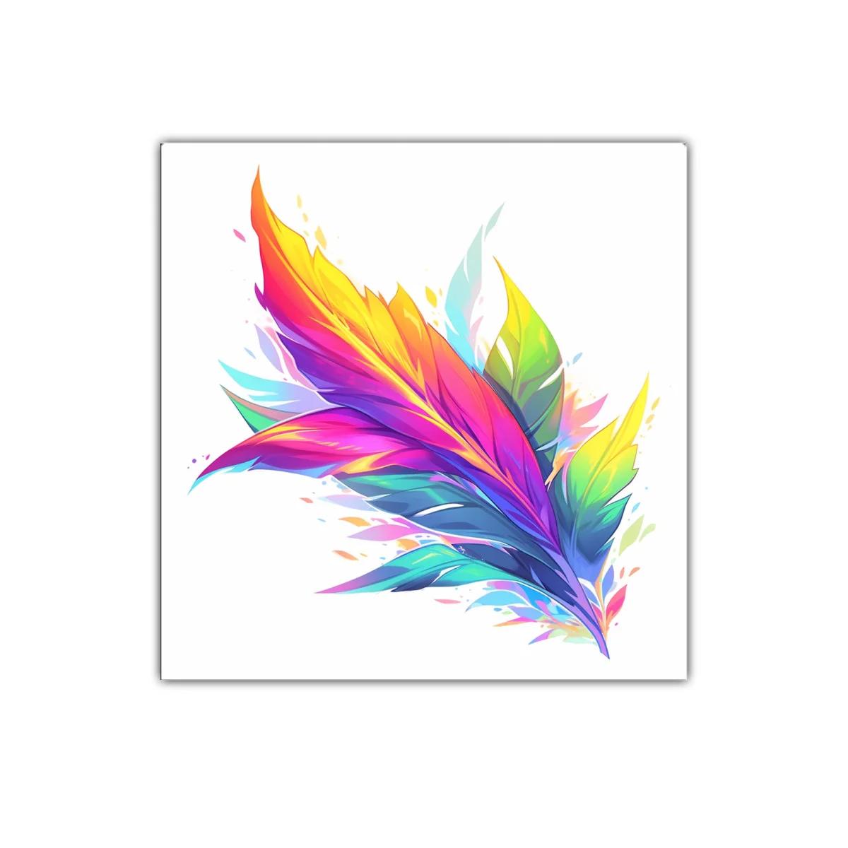 Cuadro decorativo con plumas multicolor vibrantes — imagen principal