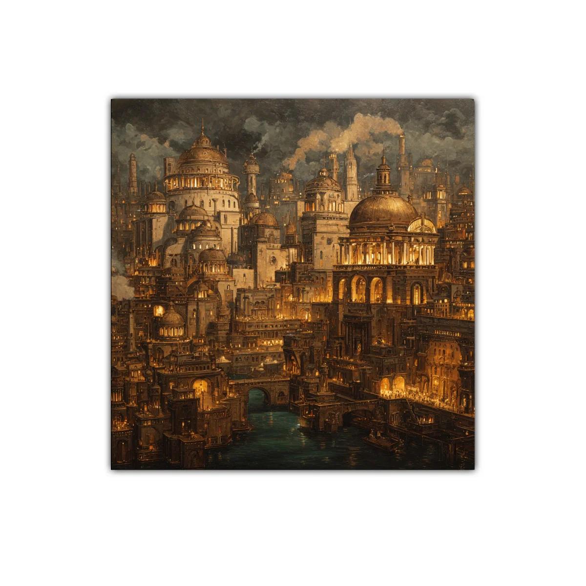 Ciudad histórica iluminada al atardecer con arquitectura monumental — miniatura 1