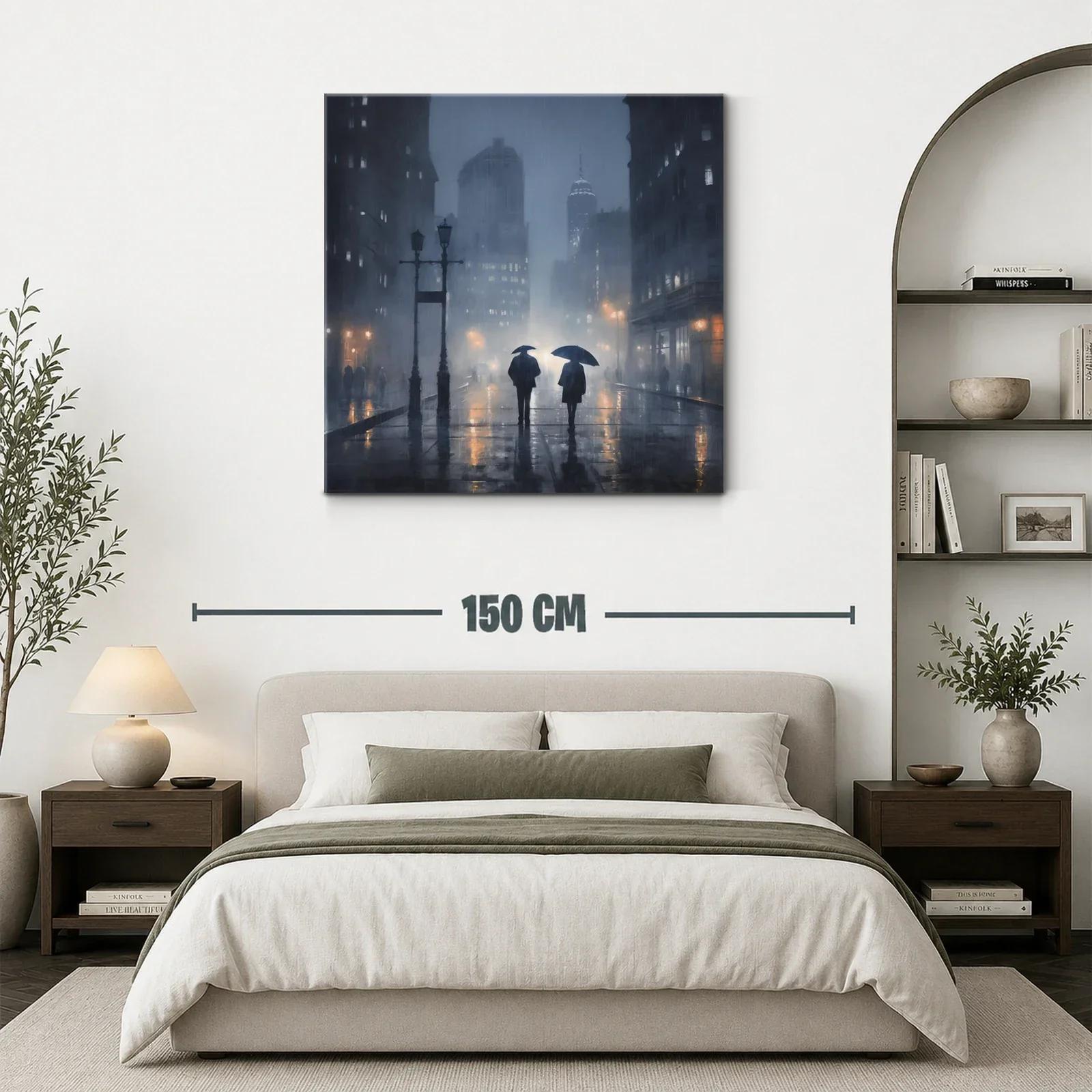 Escena urbana nocturna bajo la lluvia con dos figuras — miniatura 3
