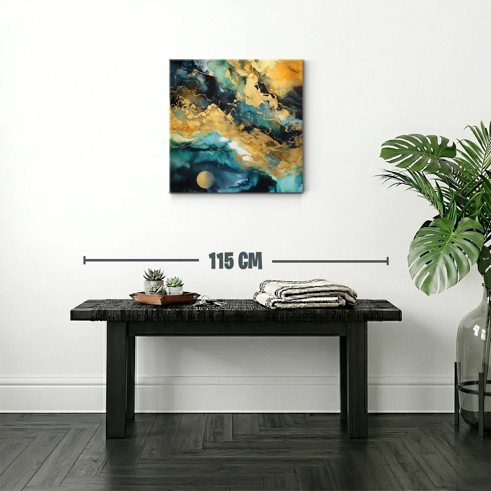 Cuadro abstracto con tonos dorados y azules intensos — miniatura 2