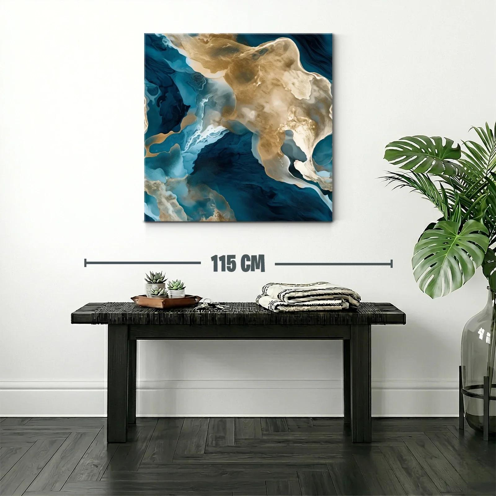Cuadro abstracto con tonos dorados y azules intensos — miniatura 2