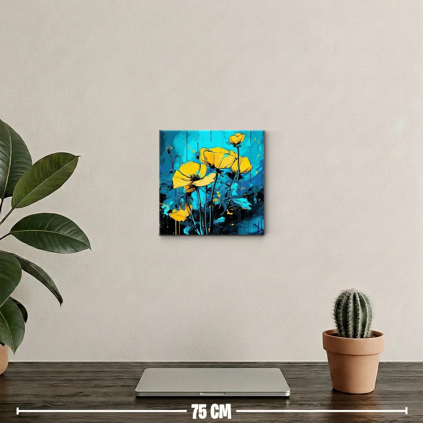 Cuadro floral con tonos vibrantes en azul y amarillo — miniatura 2