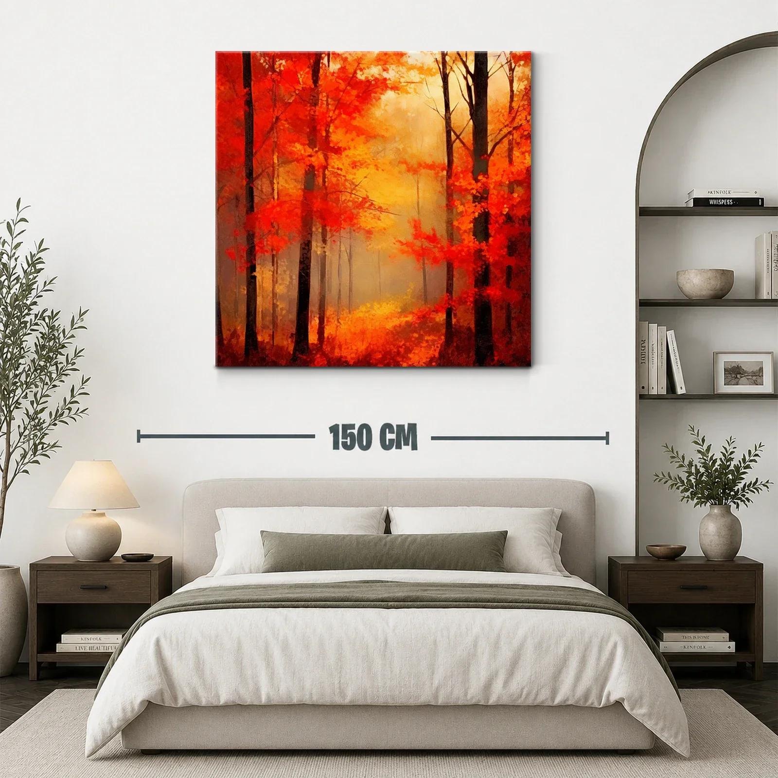 Bosque en otoño con intensos tonos cálidos y neblina suave — miniatura 3