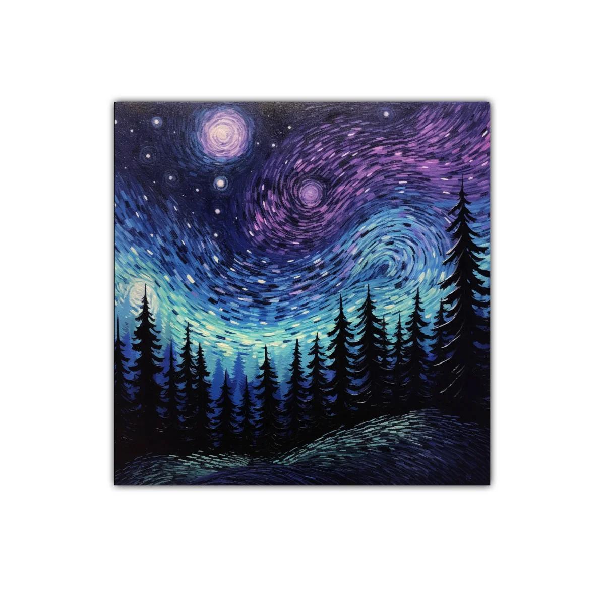 Cielo estrellado sobre bosque en tonos azul y violeta — imagen principal