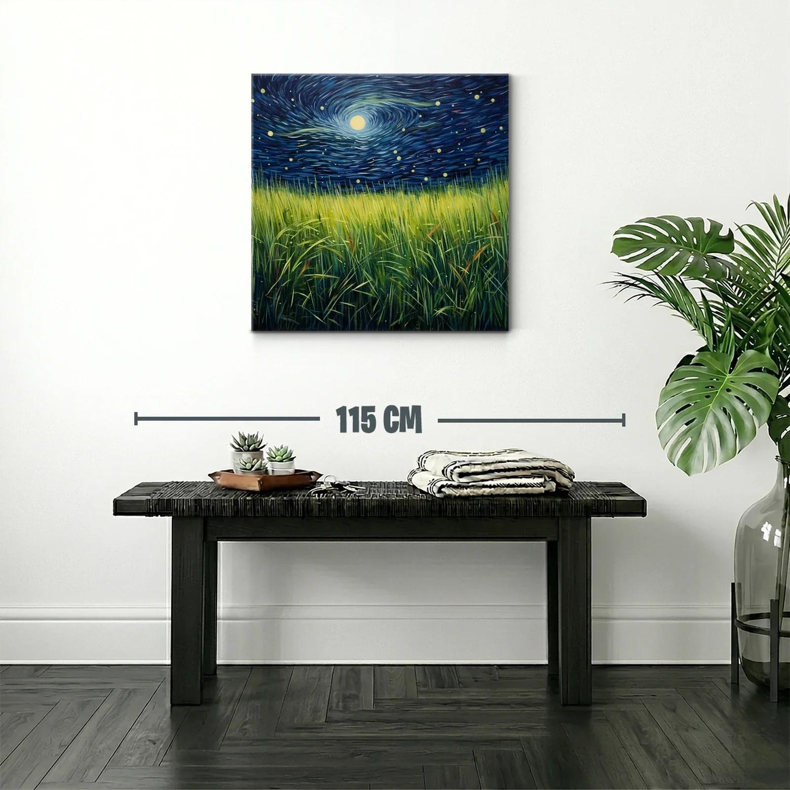 Cielo nocturno con campos de hierba iluminada por la luna — miniatura 2
