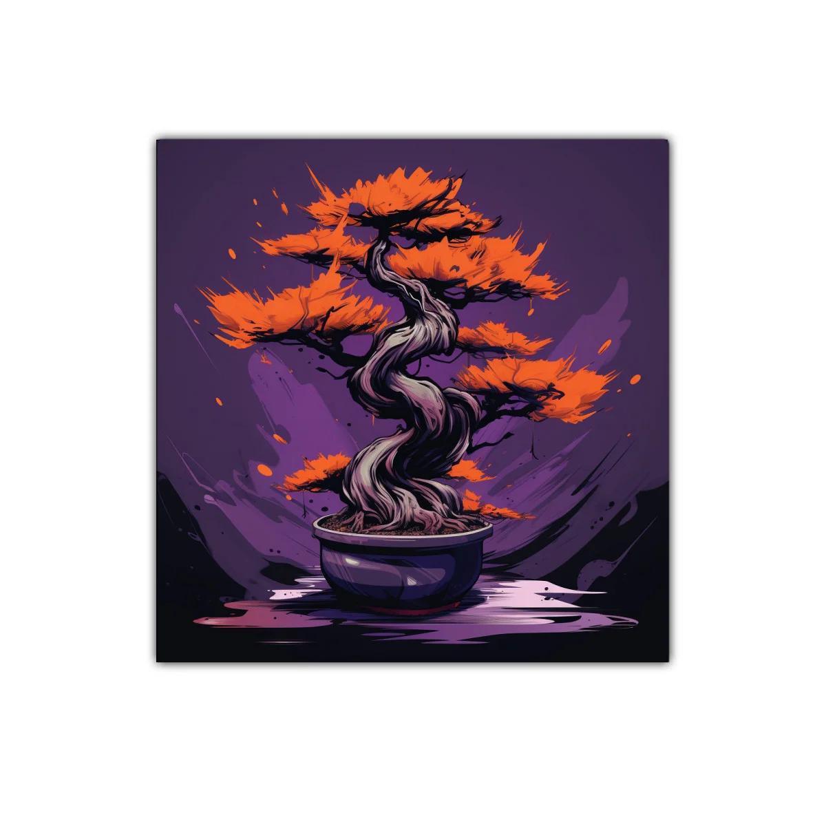 Cuadro moderno de bonsái con hojas naranjas vibrantes — miniatura 1