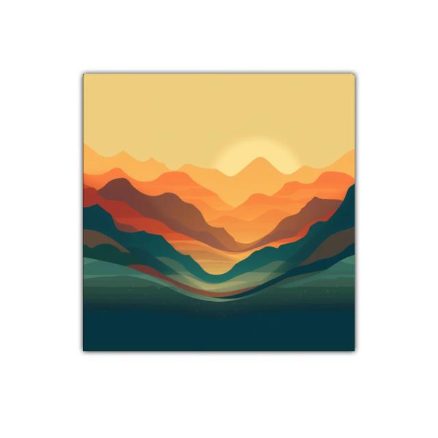 Paisaje abstracto de montañas al atardecer con colores cálidos