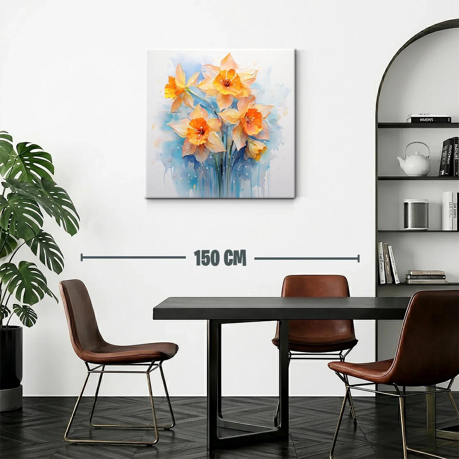 Cuadro floral con narcisos en tonos cálidos y azules suaves — miniatura 2